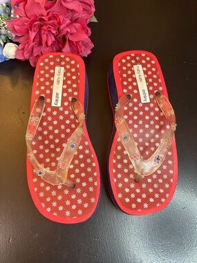 Mary-Kate Ashley Y2K 90s Red White Blue Chunky Platform Thong Sandals Sz 5 Bratz